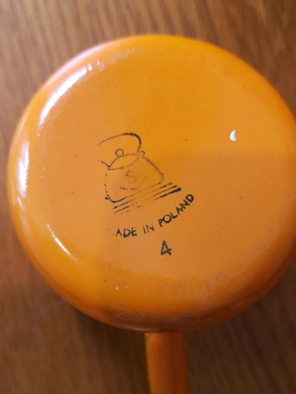 Vtg Bright Orange Enameled Fondue/ Melted Butter Pourer